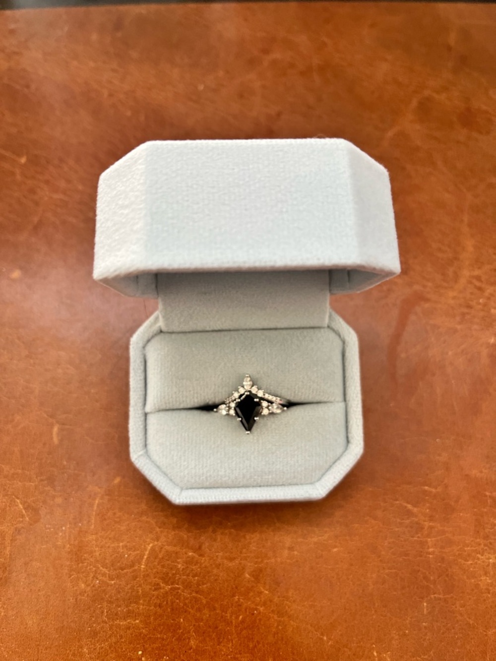 Aquamarise Black Onyx Diamond Ring Set Kite Sterling Silver Unique Jewelry NWOT